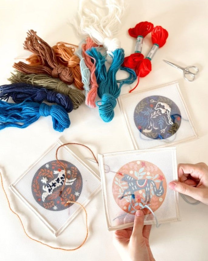 Hares running in the Night Needlepoint Ornament Kit by Unwind Studio