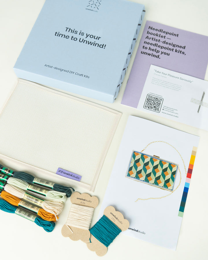 Tumbling Blocks V4: Needlepoint Counted Kit for Clutch Insert