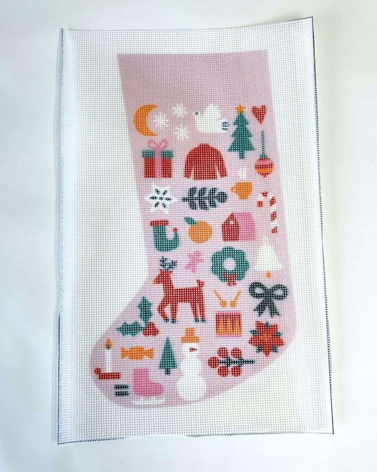 Folk Christmas Stocking (light pink) 10hpi - Faulty Collection