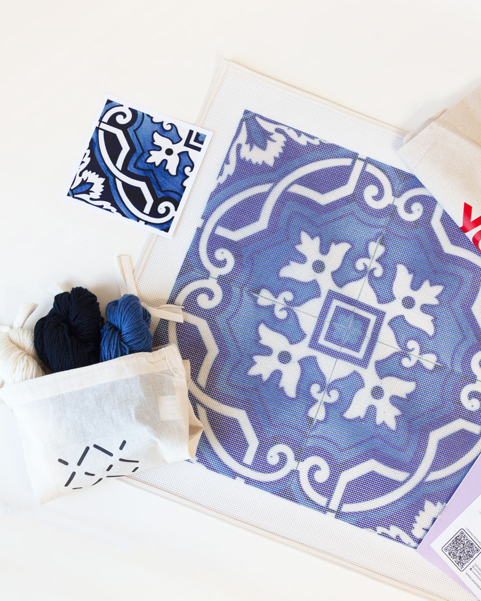 Portuguese Tile Needlepoint Cushion Kit by Unwind Studio