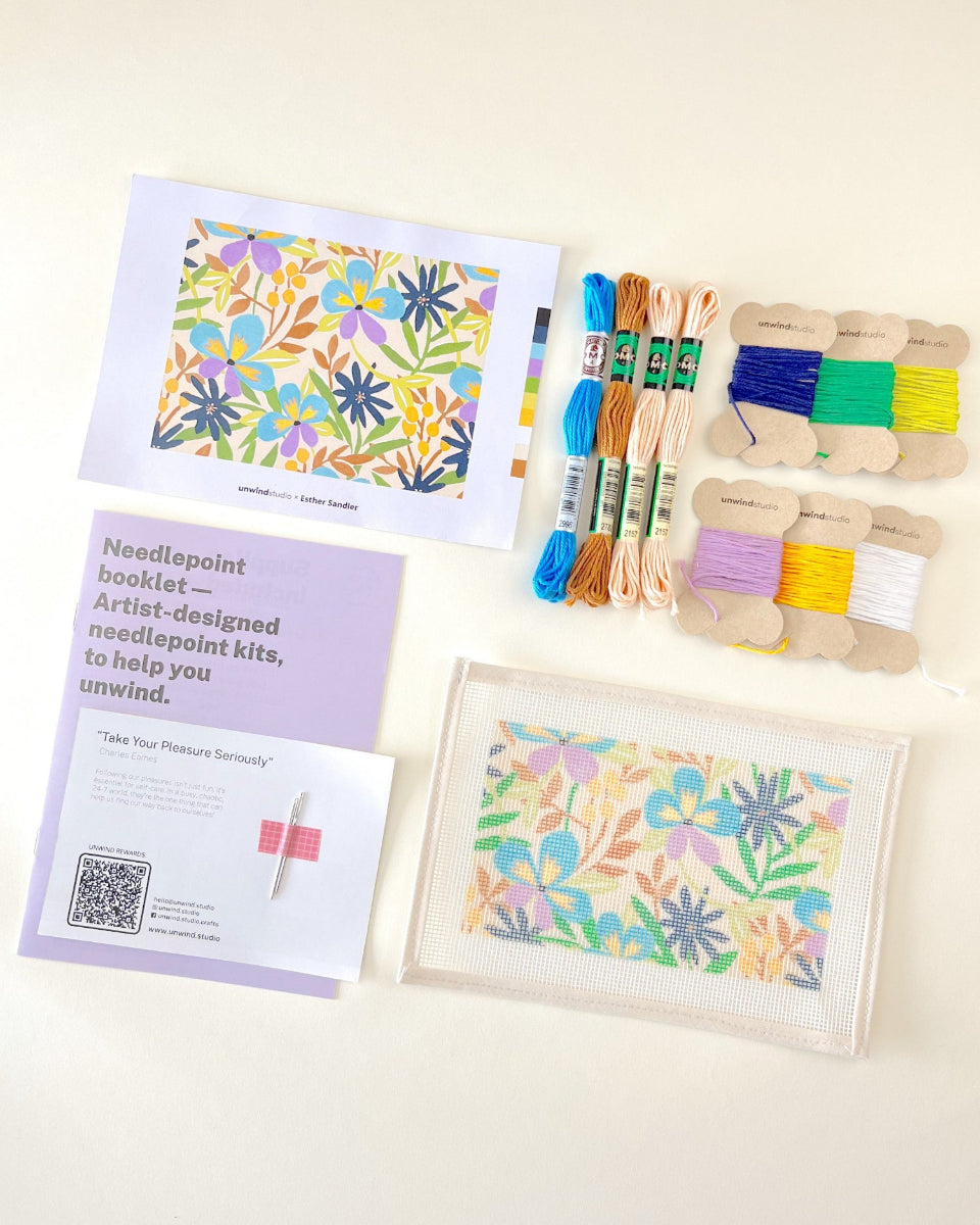 Pansy Parade Needlepoint Kit for Clutch Insert