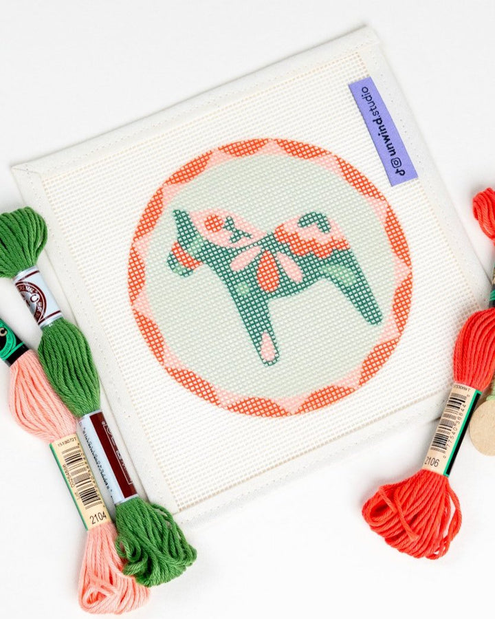 Dala Horse Green Needlepoint Ornament- threads