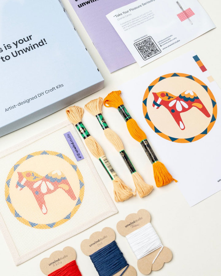 Dala Pferd Rot Gobelinstickerei Ornament set