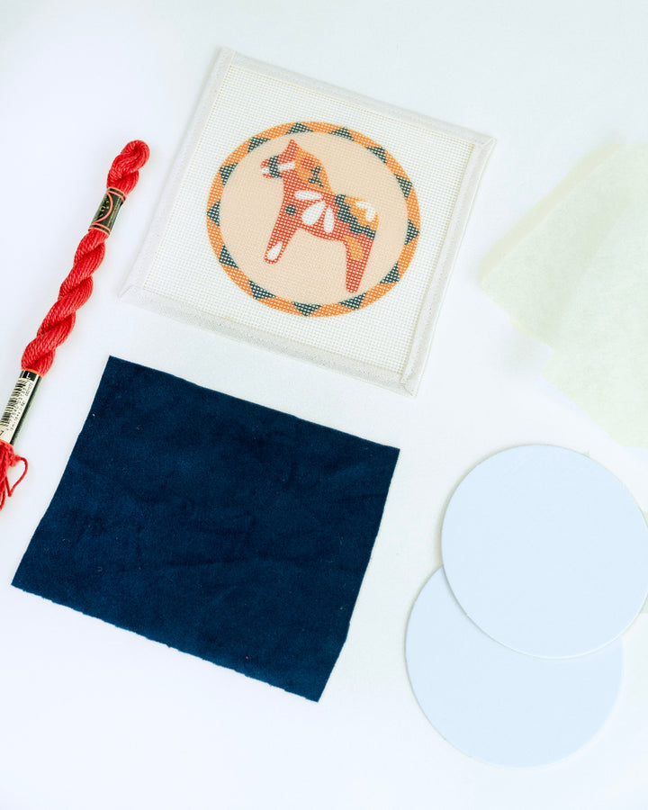 Dala Pferd Rot Gobelinstickerei Ornament set