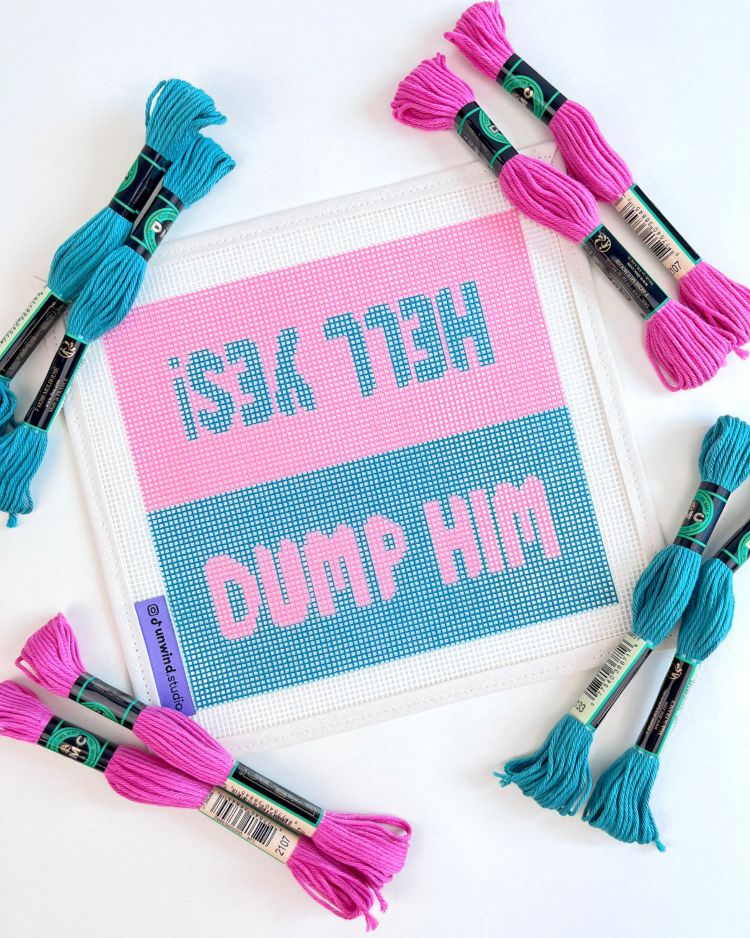 Dump Him/Hell Yes Sunglasses Case Needlepoint Embroidery Kit
