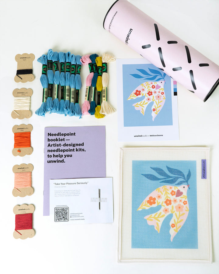 Gobelinstickerei-Set mit Blumen und Vögeln