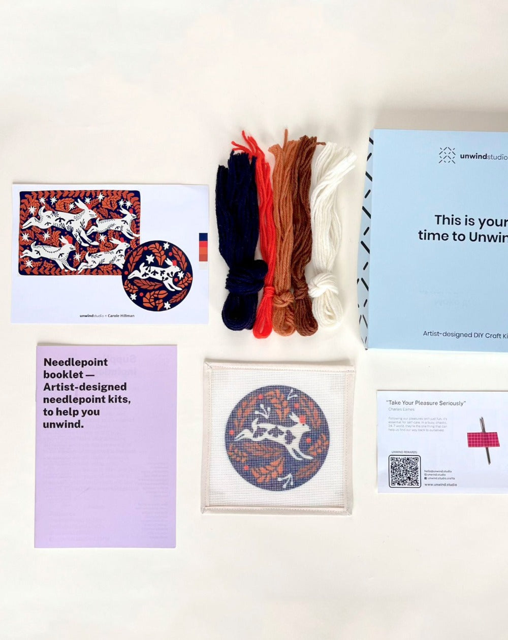 Hares running in the Night Needlepoint Ornament Kit by Unwind Studio