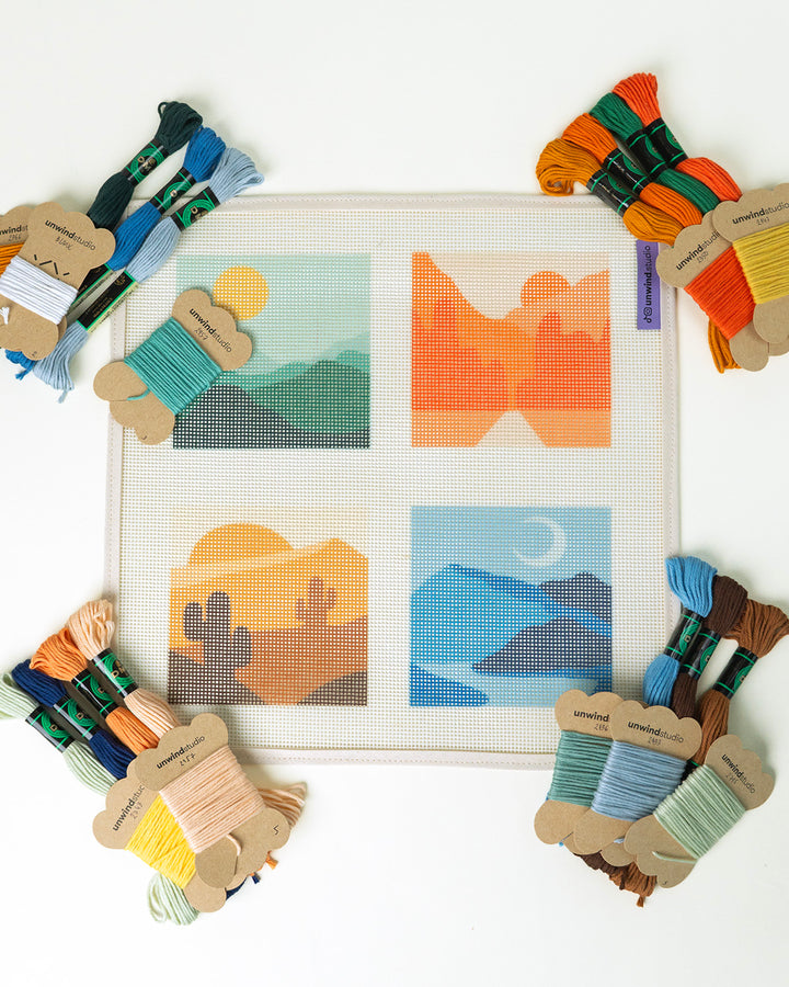 Set of our landscape coasters_ Canva and threads