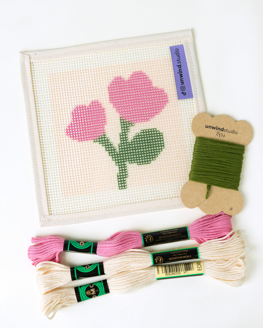 Green and Pink Flower Sisters Coasters_ canvas and threads