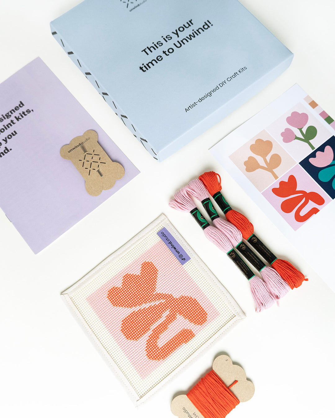 Red and Pink Level 0 Petals Coaster- Canva and Threads, flyer, booklet, needles and packaging