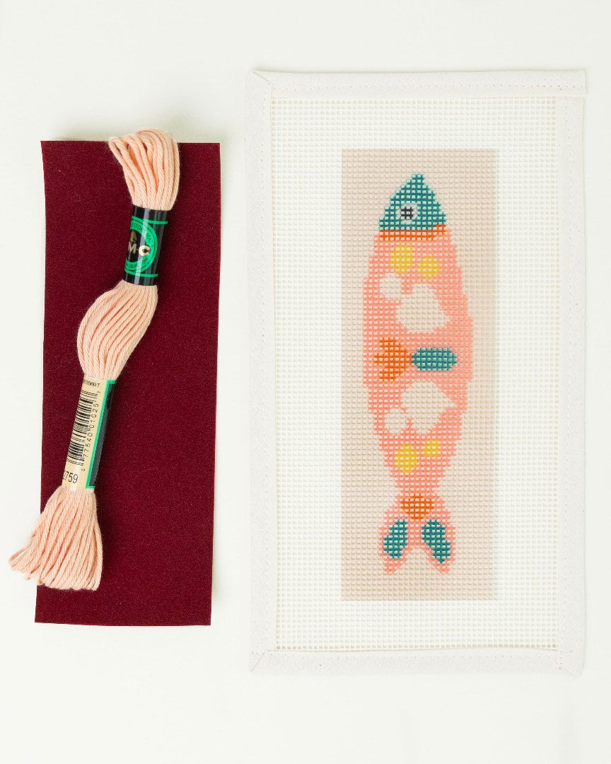 Needlepoint Bookmark Pink Portuguese Sardine- finishing materials