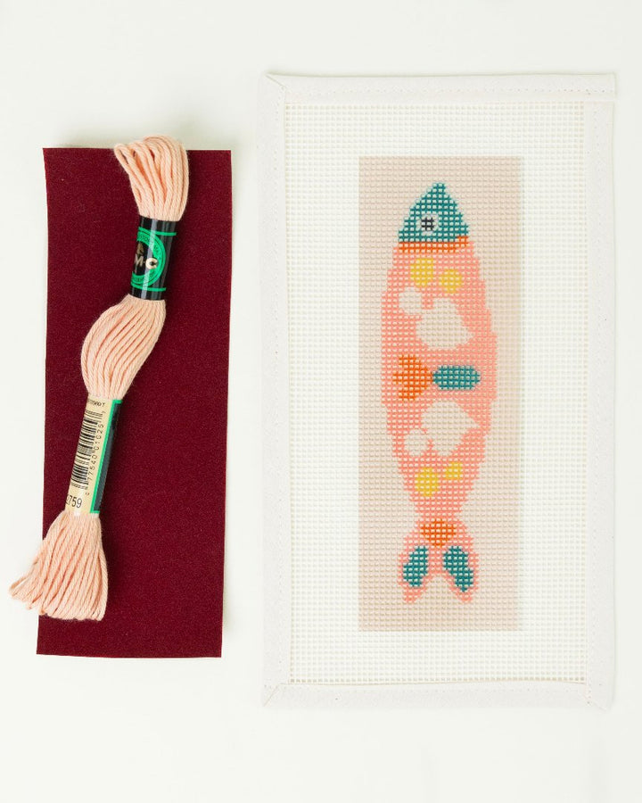 Needlepoint Bookmark Pink Portuguese Sardine- finishing materials