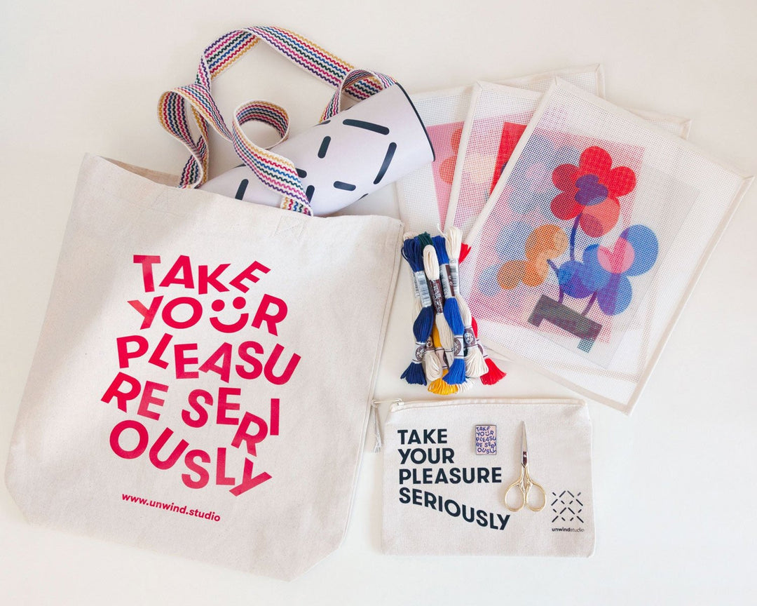 Needlepoint Starter Kit Bundle for those you want an easy start with the meditative and unwinding craft! Includes everything you need to create a beautiful project and some other cool accessories.