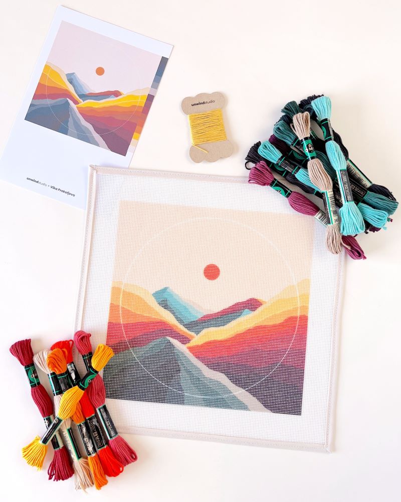 Orange and Teal Mountain Needlepoint Kit by Unwind Studio