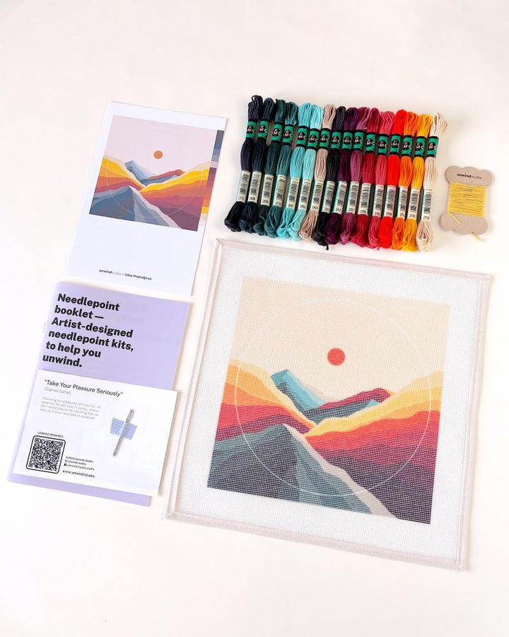 Orange and Teal Mountain Needlepoint Kit by Unwind Studio