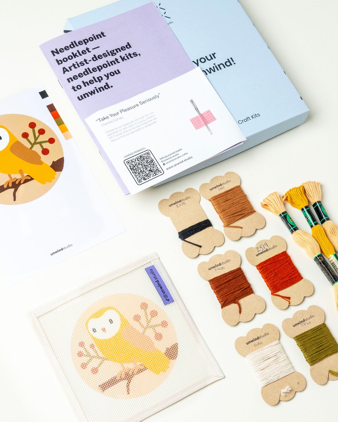 Eule & Beeren Gobelinstickerei Ornament set