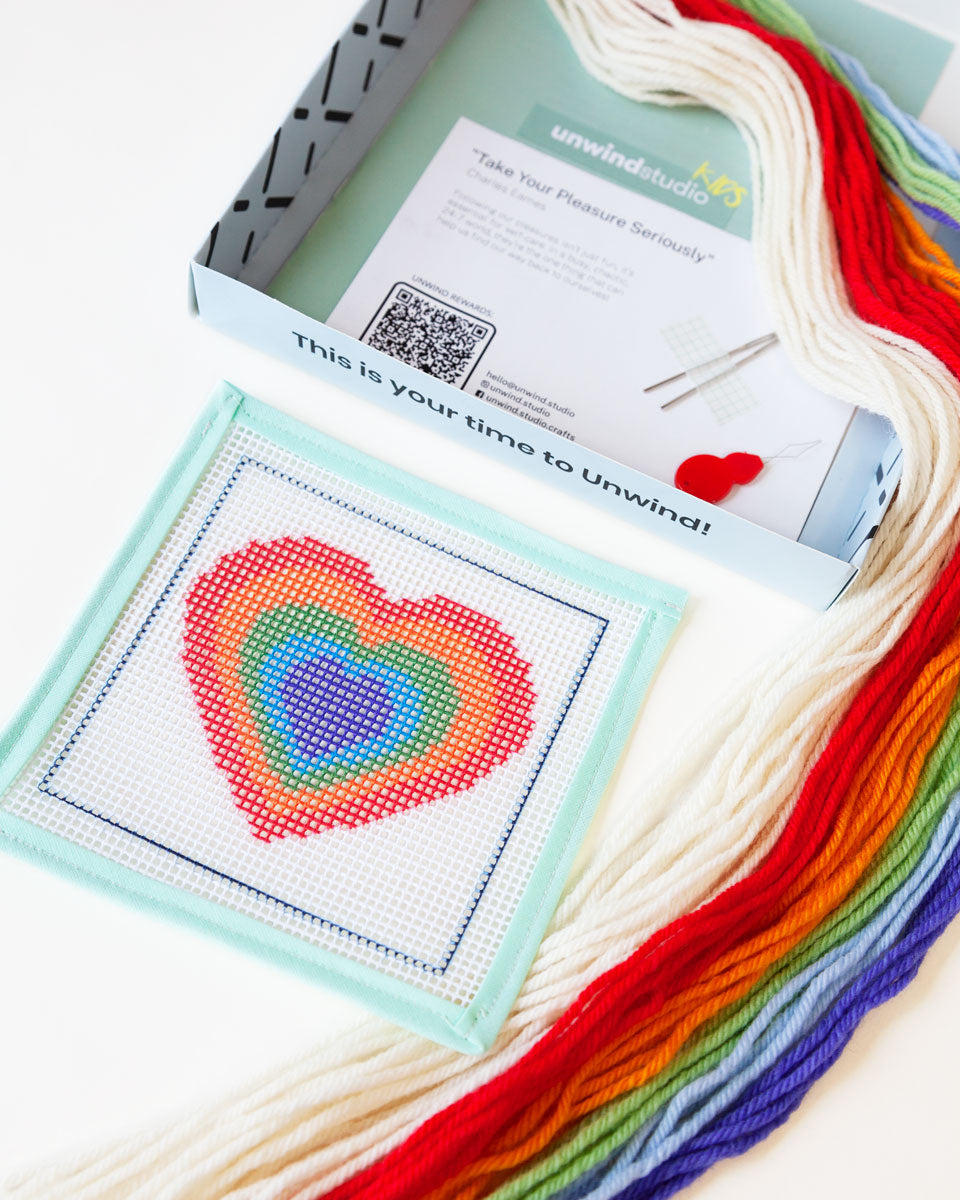 Rainbow Heart Needlepoint Kit for Kids by Unwind Studio