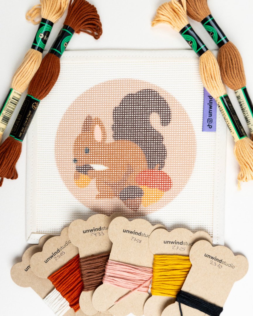 Squirrel & Acorns a Needlepoint Ornament- threads