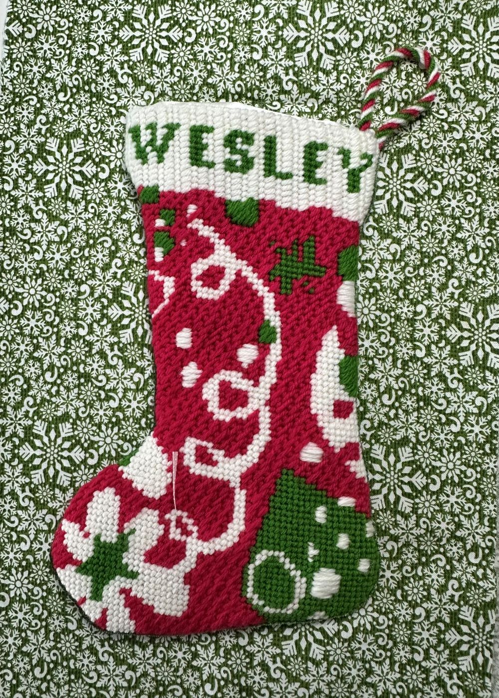 Unwind Needlepoint Stocking finished by a customer