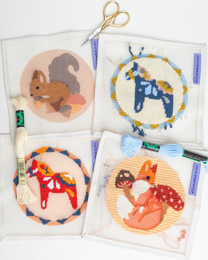 Dala Pferd Rot Gobelinstickerei Ornament set