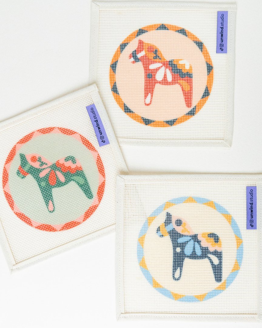 Dala Pferd Rot Gobelinstickerei Ornament set