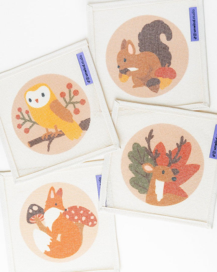 Eule & Beeren Gobelinstickerei Ornament set