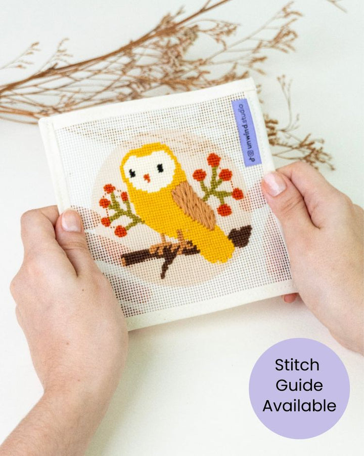 Eule & Beeren Gobelinstickerei Ornament set