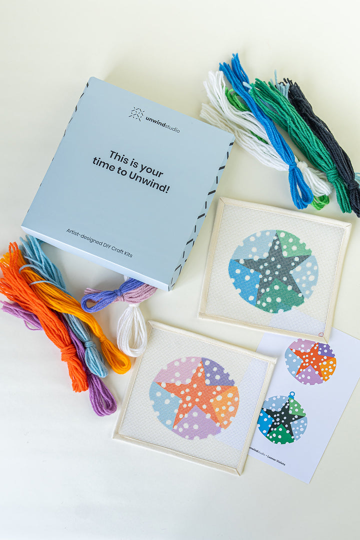 Green & Orange Snowing Night Needlepoint Kit by Unwind Studio