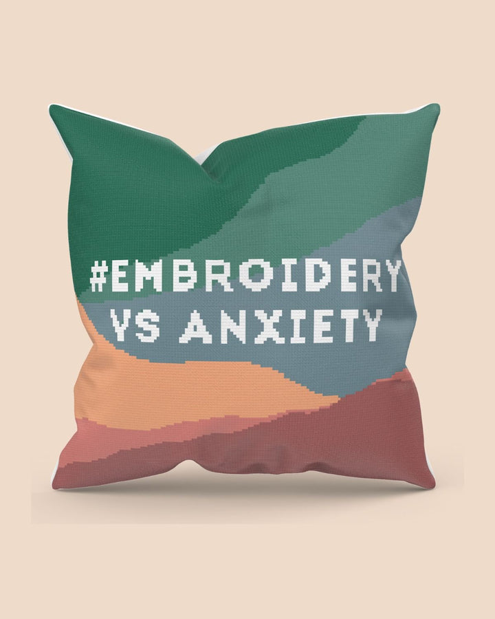 "Embroidery VS Anxiety": Mental Health Needlepoint Cushion Kit by Unwind Studio
