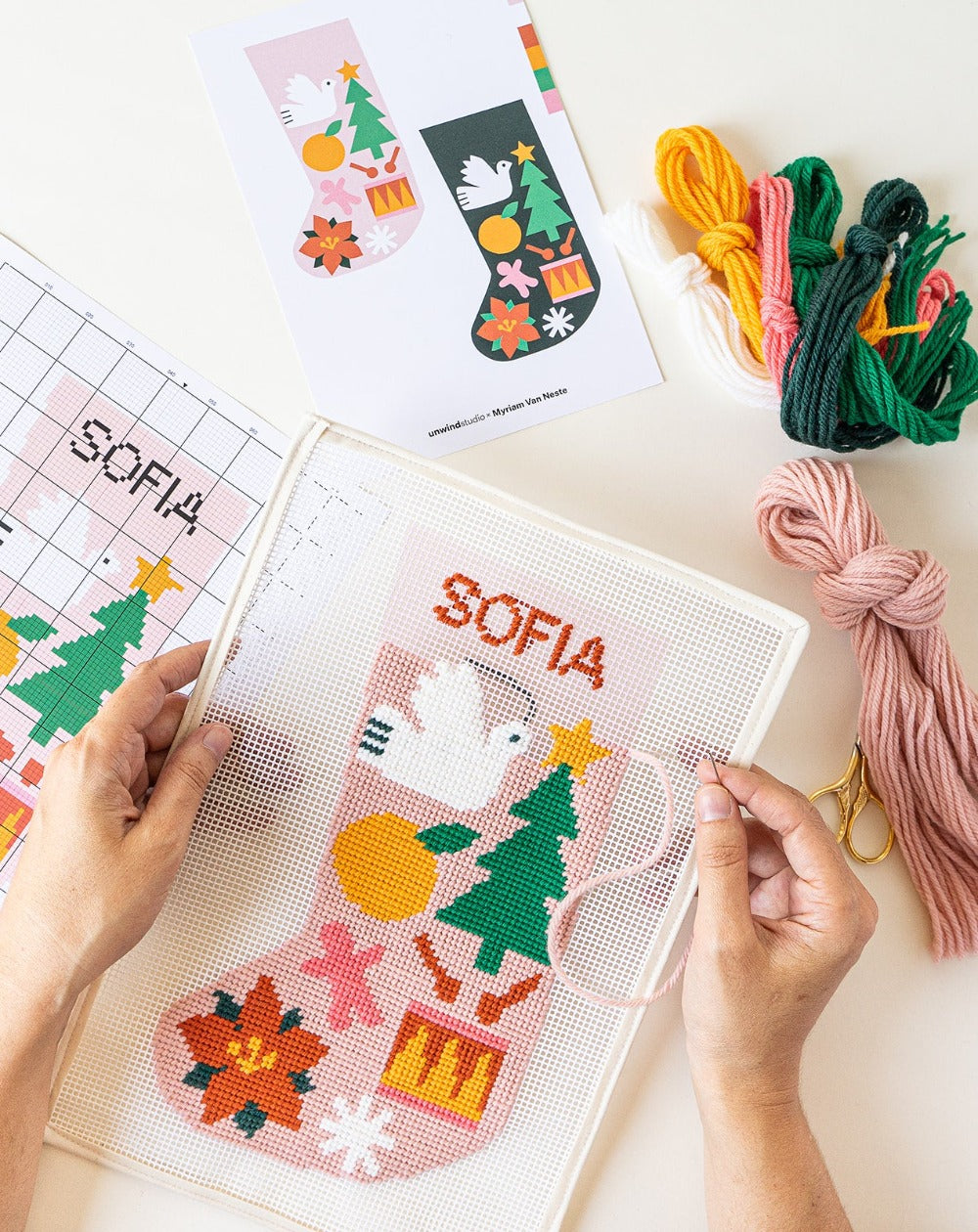 Mini Christmas Stocking Needlepoint Kit - Folk Pattern (Light Pink) – Unwind Studio mini-christmas-stocking-needlepoint-kit-folk-pattern-light-pink-unwind-studio
