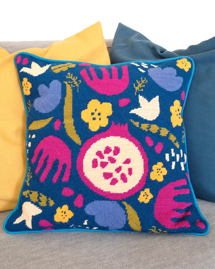 Pomegranates & Flowers Needlepoint Cushion Kit by Unwind Studio
