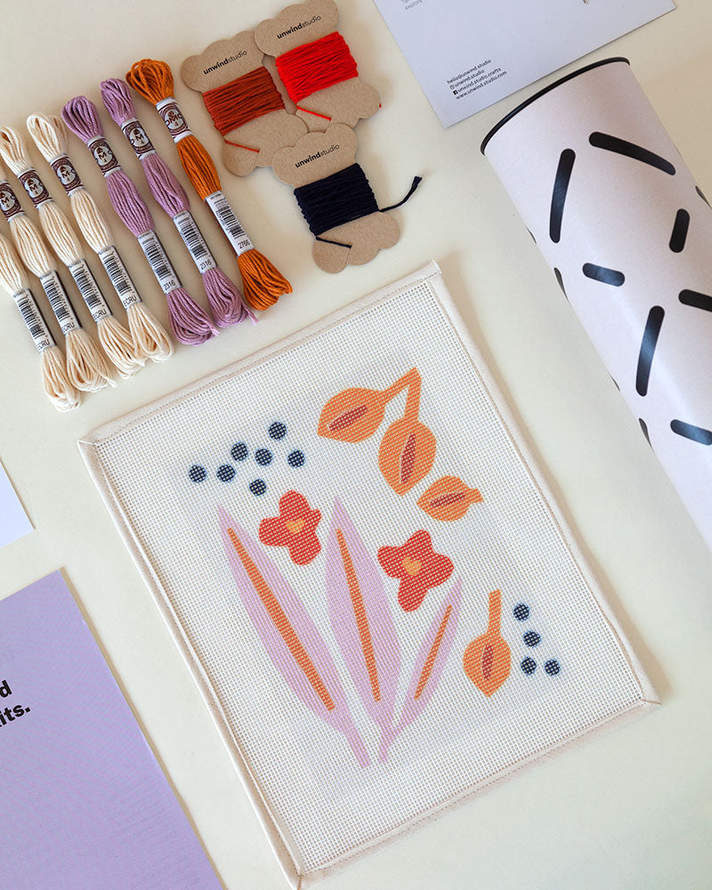 Paper Flowers Beginner Needlepoint Kit by Unwind Studio