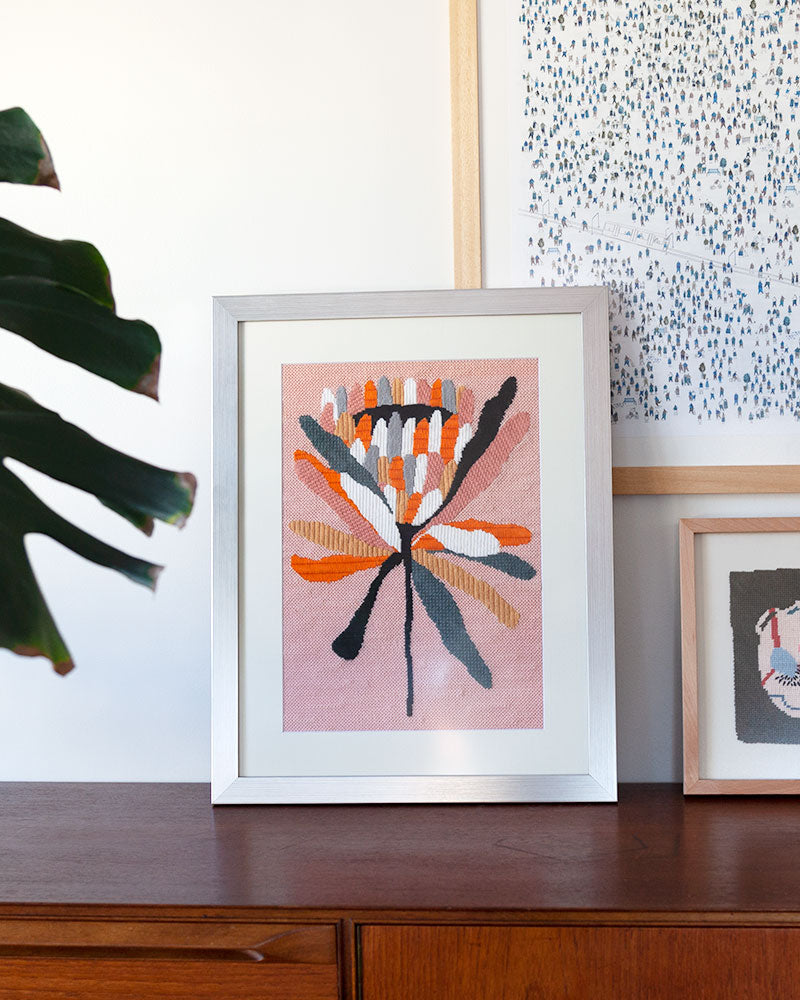 Pink Ice Protea Needlepoint Kit by Unwind Studio