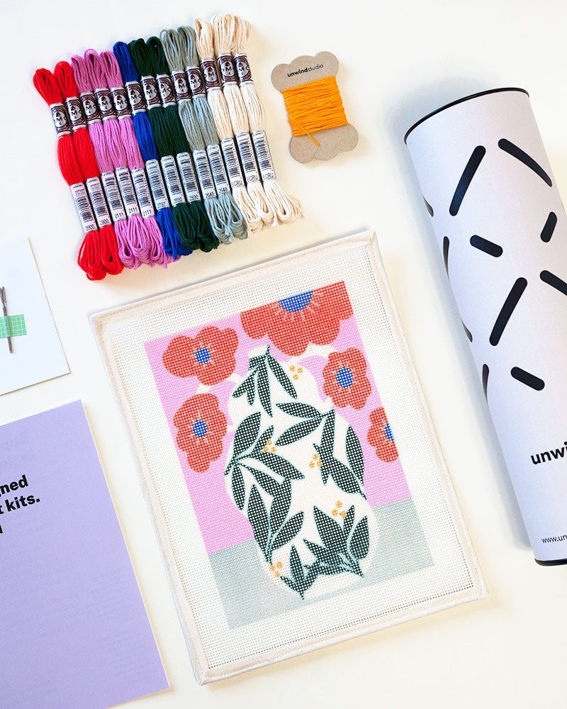 Poppy Pot Needlepoint Kit by Unwind Studio