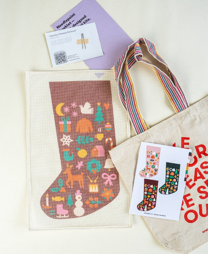 Folk Christmas Stocking Needlepoint Kit by Unwind Studio