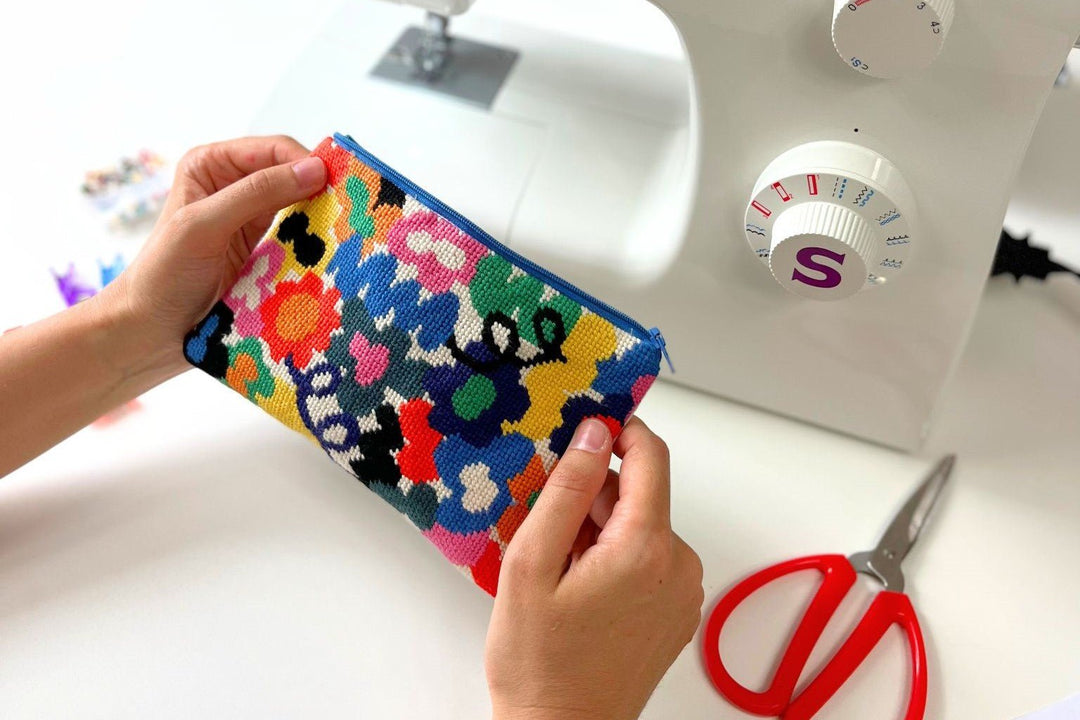 Needlepoint Zip Pouch DIY with instructions and youtube video tutorial