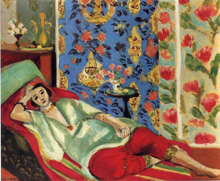 Homage to Matisse collection needlepoint tapestry inspired by Odalisque in Red. Contemporary designs by unwind studio: art & craft to help you unwind.