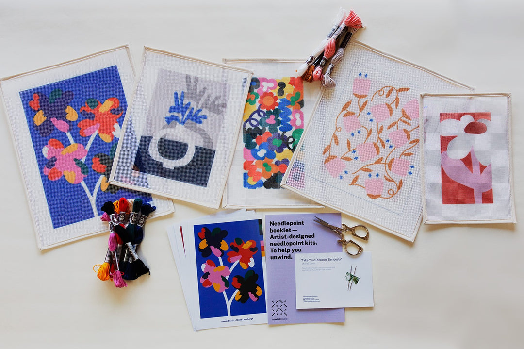 summer needlepoint kits collection is live at Unwind Studio! The best DIY projects for your summer break!