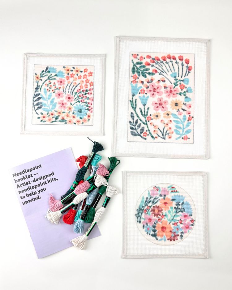 Happy flowers needlepoint kits bundle by Unwind Studio