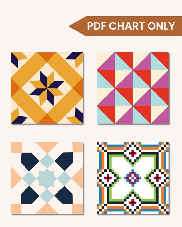 Tile Graph Pattern Geometric Tiles Needlepoint Chart (4 Designs) - Digital Download ...