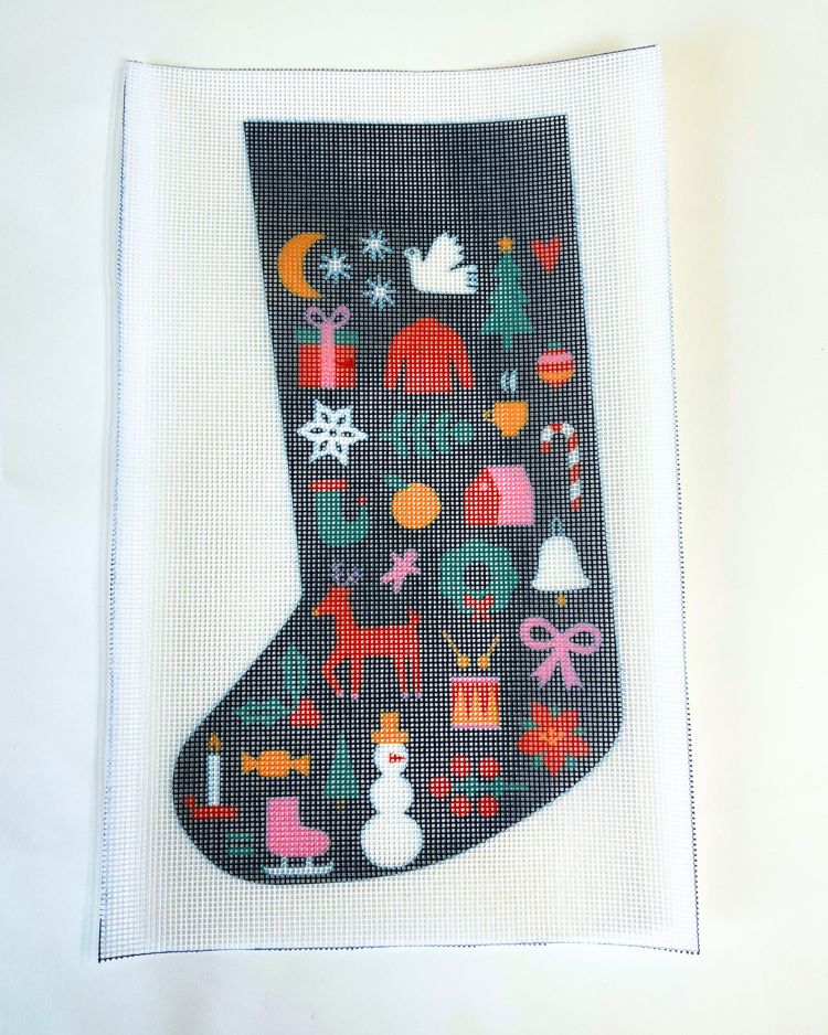 Folk Christmas Stocking (dark green) 10hpi - Faulty Collection