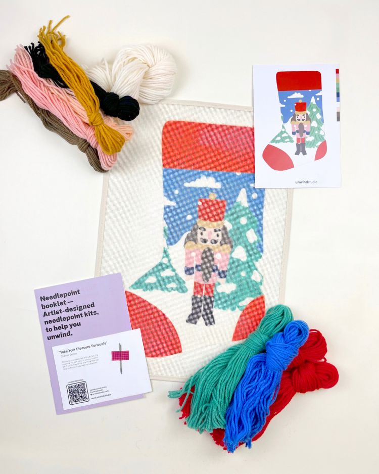 Nutcracker in the Snow Stocking Needlepoint Kit by Unwind Studio