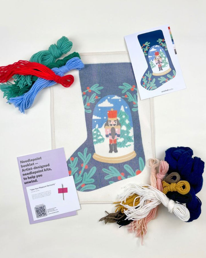 Nutcracker in a Snow Globe Stocking Needlepoint Kit by Unwind Studio