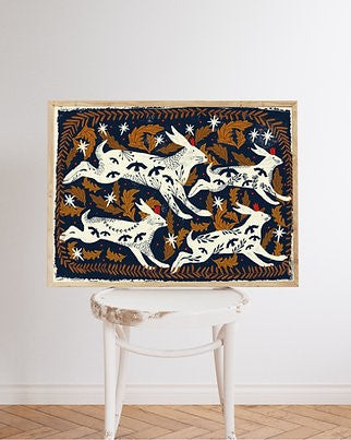 Hares running in the Night Needlepoint Cushion Kit – Unwind Studio
