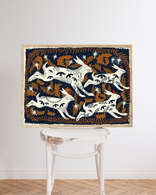 Hares running in the Night Needlepoint Cushion Kit by Unwind Studio