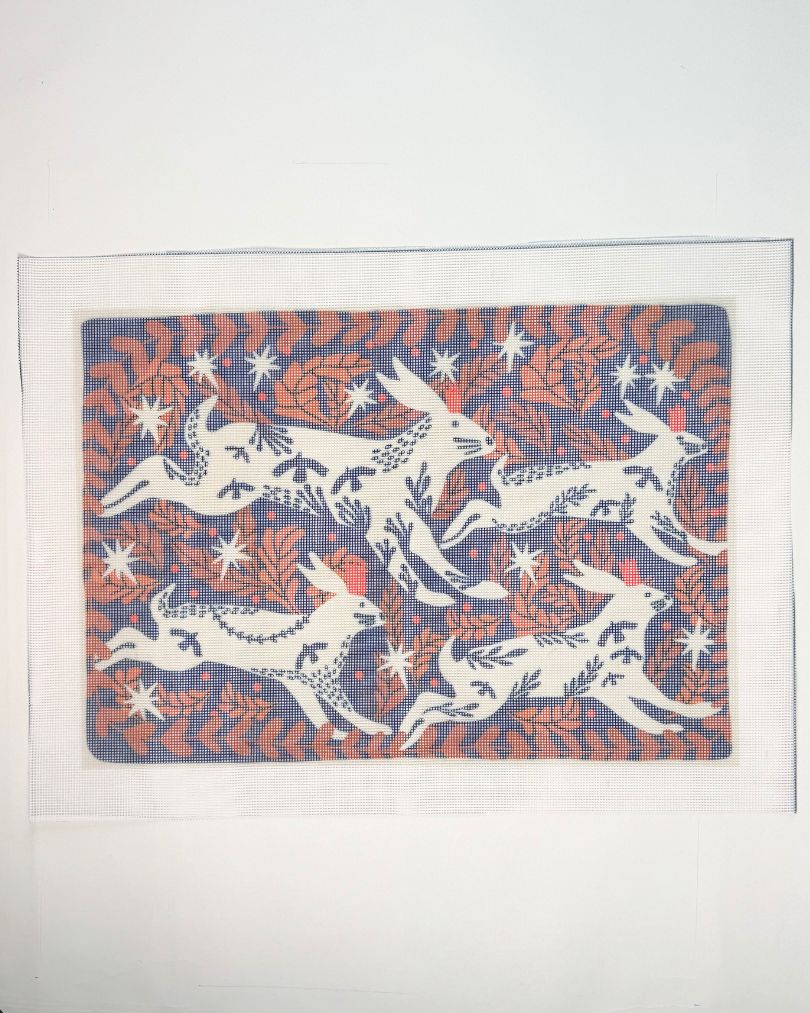 Hares running in the Night Cushion - Misaligned Faulty Canvas
