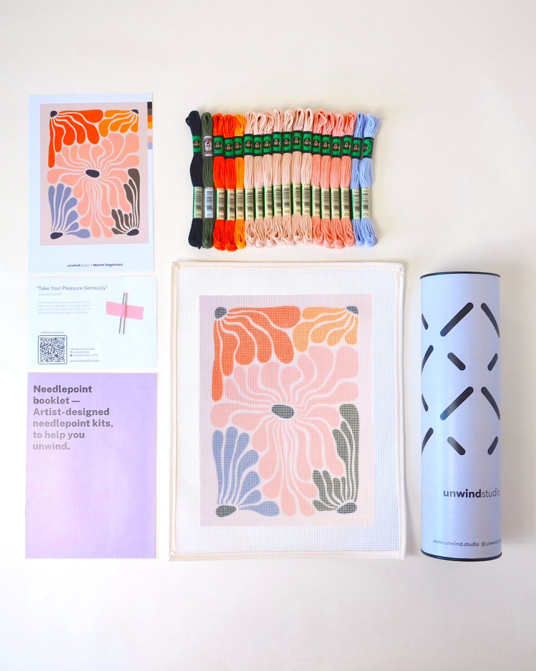 Basaloreak floral modern design needlepoint kit and needlepoint canvas 