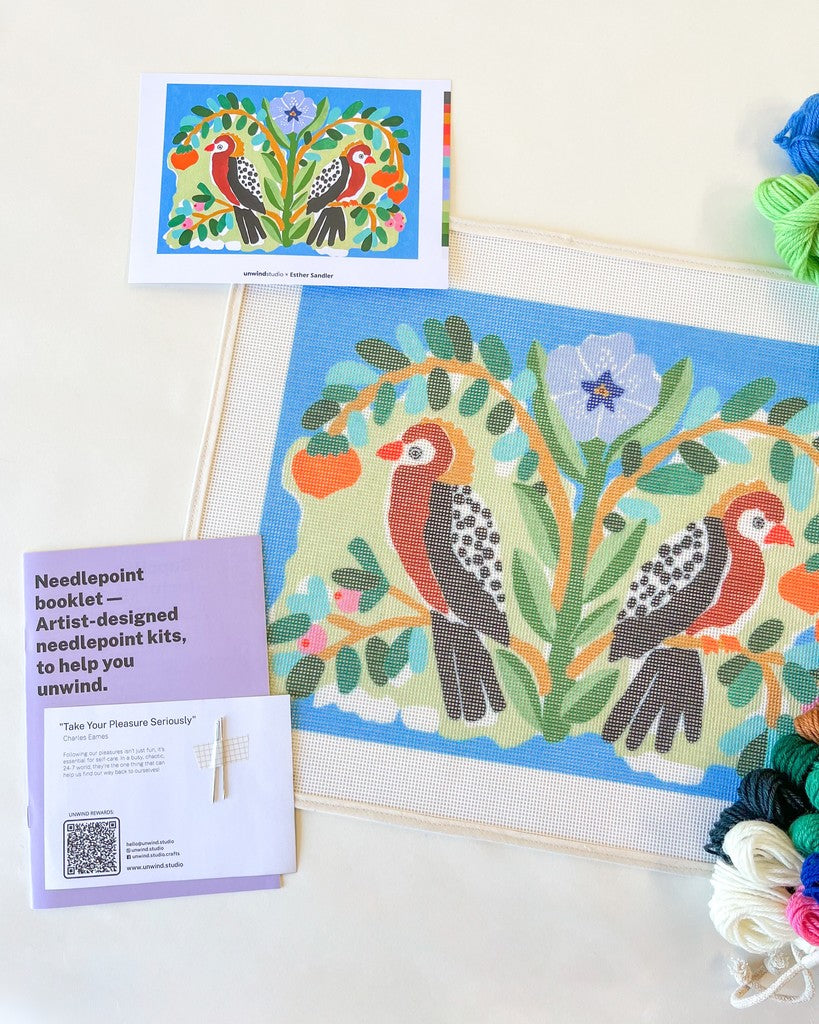 Birds of a Feather Needlepoint Cushion Kit Unwind Studio
