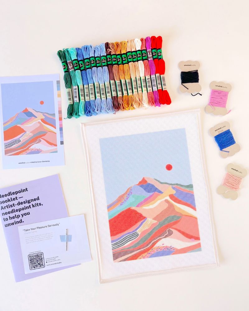 Blue sand needlepoint kit long stitch unwind studio 2