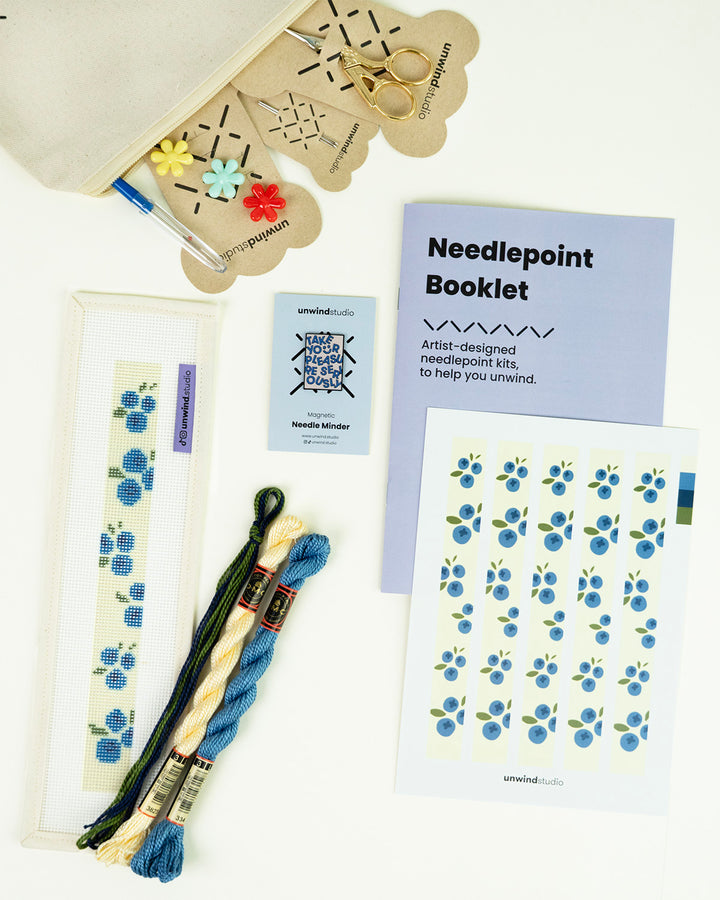 NEEDLEPOINT STARTER KIT Blueberries Key Fob